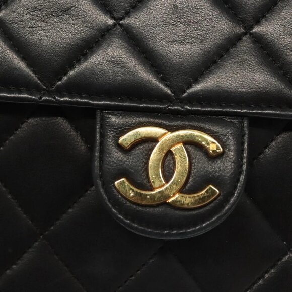 CHANEL Matelasse Chain Shoulder Bag Lamb Skin Black Gold CC Auth - Picture 6 of 15